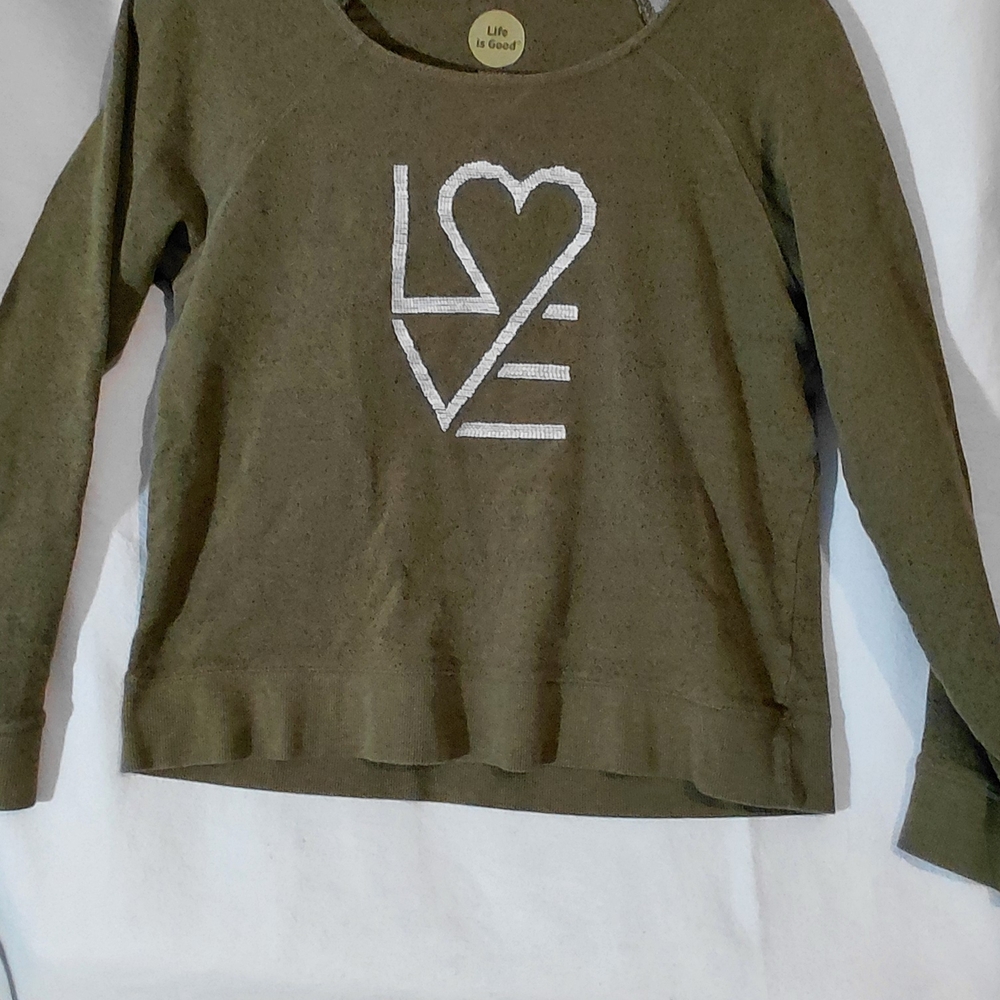 Life Is Good Green Sweatshirt with Heart Graphic - Picture 2 of 11